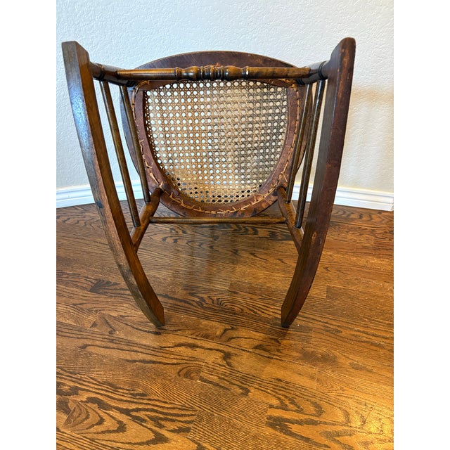 Antique Victorian Spindle Back Rocking Chair With Woven Cane Seat, Circa 1880–1900 For Sale - Image 10 of 12