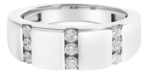 Men's .925 Sterling Silver 1/2 Cttw Diamond Triple Three Stone Row Band Ring (H-I Color, I1-I2 Clarity) - Ring - Size 9