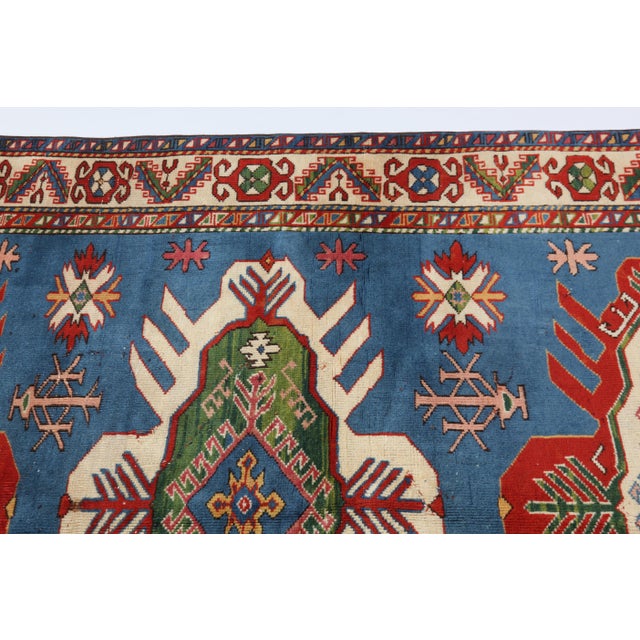 Late 20th Century Modern Geometric Wool Rug With Vibrant Blue Field & Bold Tribal Motifs -4' 5'' X 6' 4'' For Sale In Tampa - Image 6 of 11