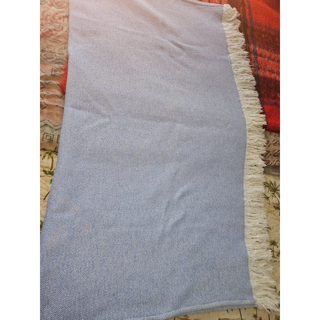 Matouk Cotton Fringed Blanket Throw Pale Blue 60”x50” Cotton