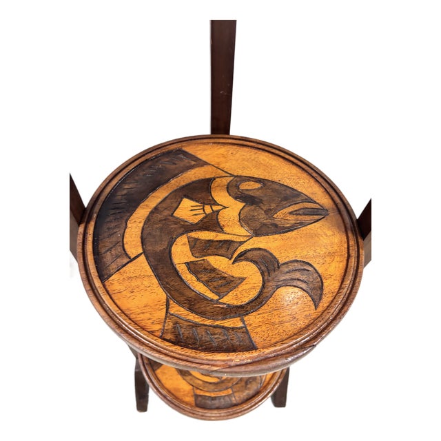 Vintage Three Tier Folding Plant Stand With Koi Design For Sale