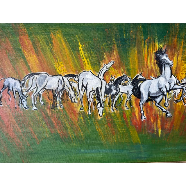 1960’s Vintage Horses Landscape Oil on Canvas Painting by R. Horwitz For Sale - Image 9 of 10