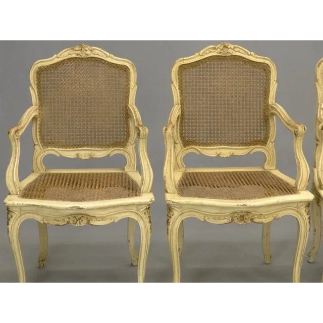 French 1920s Vintage Louis XV-Style French Caned Arm Chairs - Set of 4 For Sale - Image 3 of 13