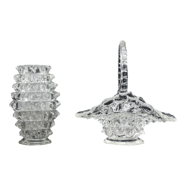 Set of 2 Ercole Barovier Rostrato Murano Italian Glass Vase for Barovier & Toso For Sale