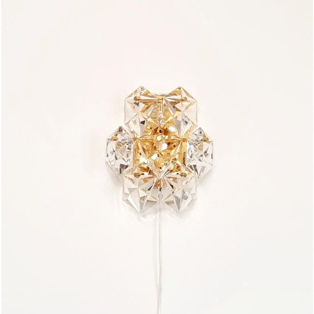 Stunning pair of high-end faceted crystal wall lights/sconces from kinkeldey, germany, 1970s. Hollywood regency style....