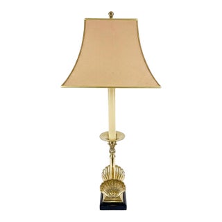 1970s Solid Brass Shell Candlestick Lamp by Sarreid, Ltd. And Turtle and Crane - Styled After Tony Duquette For Sale