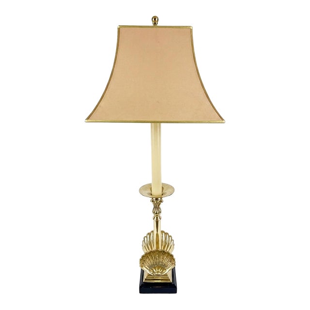 1970s Solid Brass Shell Candlestick Lamp by Sarreid, Ltd. And Turtle and Crane - Styled After Tony Duquette For Sale