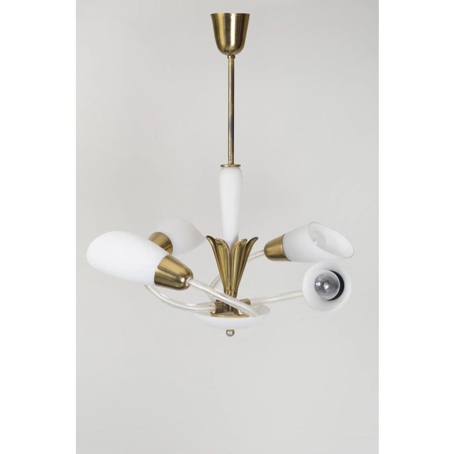 Chandelier made out of nickel plated brass in the 1960s Original pristine condition. No damages. Up to 250V (Europe/UK...