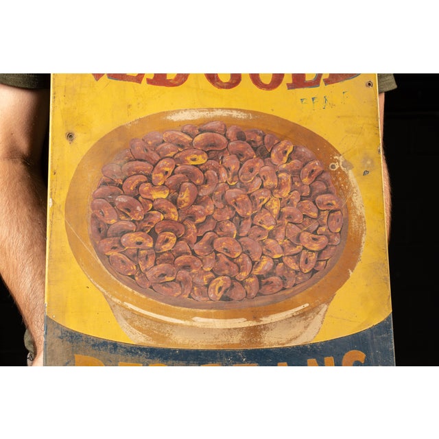 1940s Heavy Painted Steel Red Gold Advertising Sign - Red Beans For Sale - Image 4 of 6