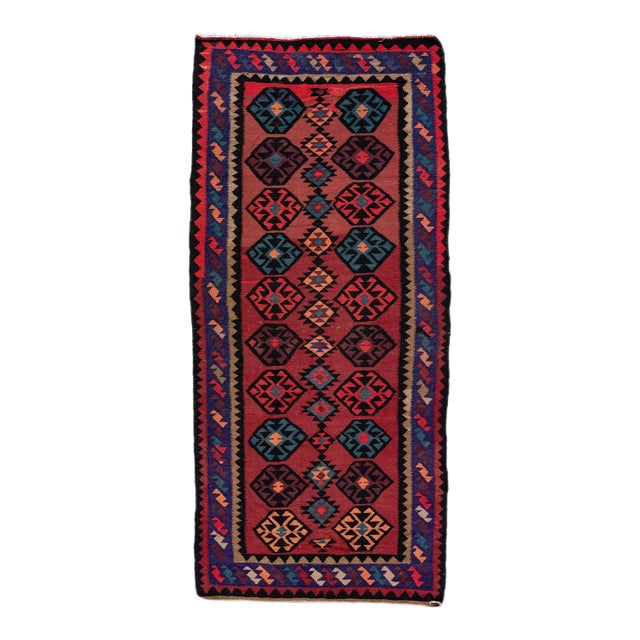 1960s Vintage Turkish Kilim Red Handmade Tribal Wool Rug For Sale