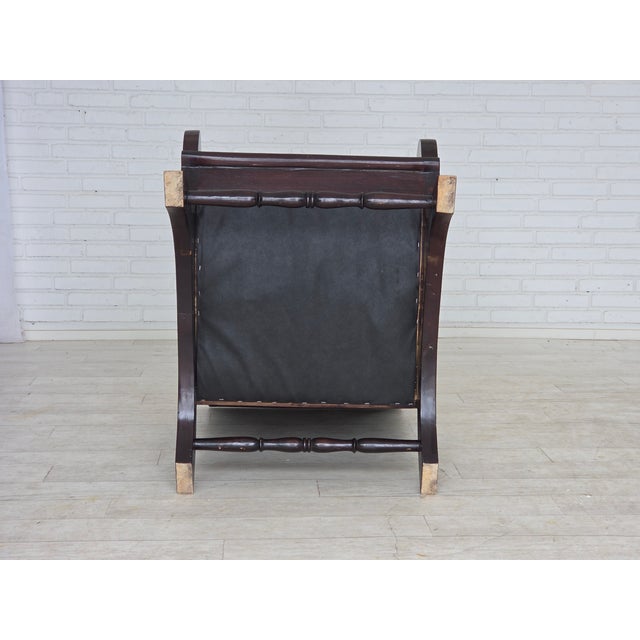 Set of Vintage Armchair and Ottoman in Black Leather, 1970s For Sale - Image 17 of 18