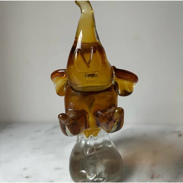 Amber Vintage Amber /Honey Art Glass Elephant Large 8.5” Italy Hand Made .. For Sale - Image 8 of 12