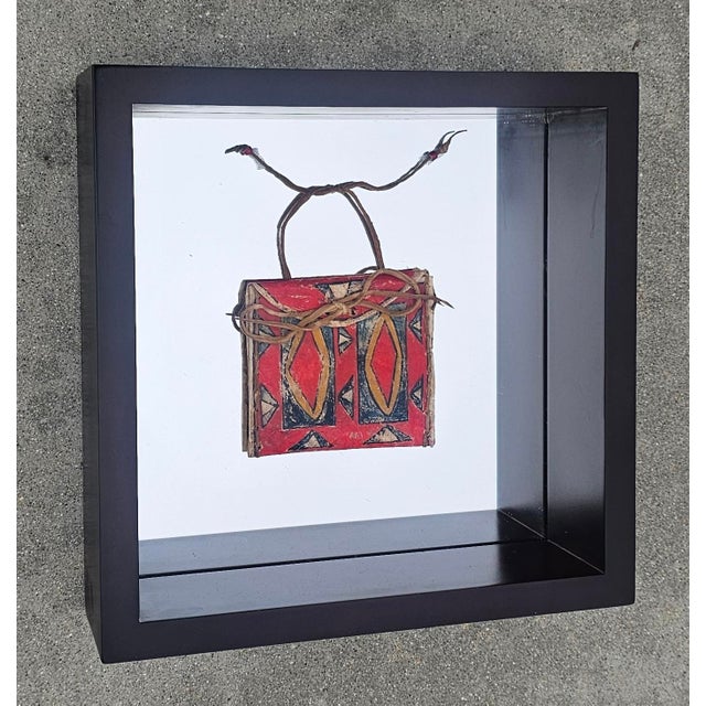 Tribal Early 19th C Lakota Sioux Hand Painted Parfleche Pouch in Custom Display Frame For Sale - Image 3 of 10