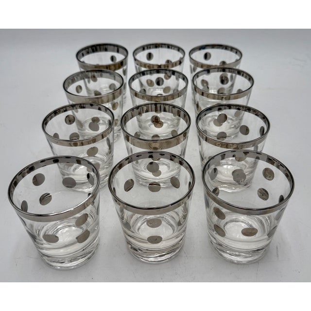1950s 12 Hollywood Regency Silver Overlay Old Fashioned Glasses, Atomic Dot Barware For Sale In West Palm - Image 6 of 12