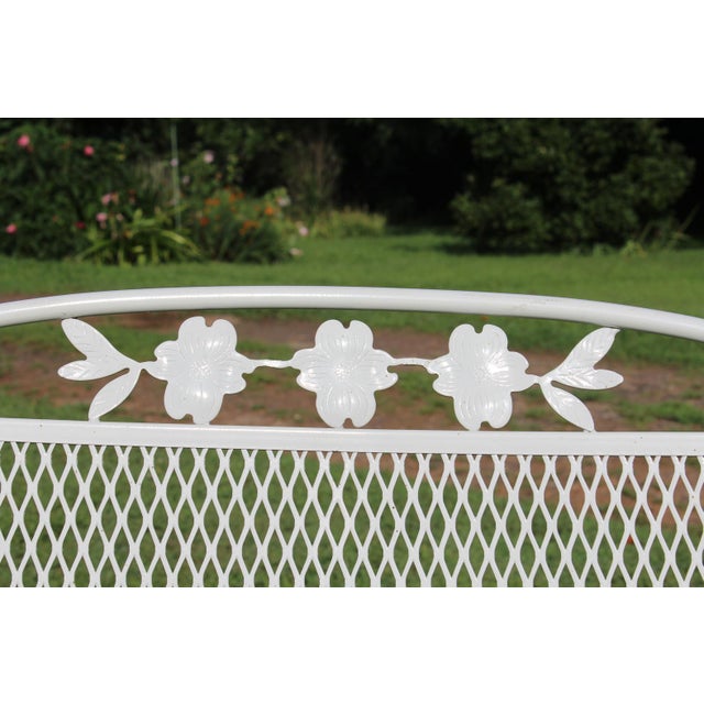 Wrought Iron Patio Set With Dogwood Motifs—Table and Four Armchairs With Covers, 5 Pieces For Sale - Image 9 of 18