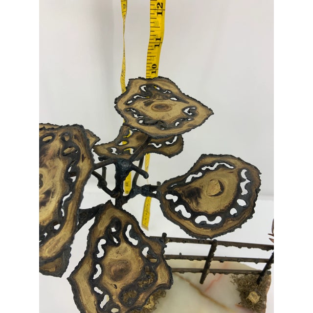 1970's Brutalist Metal and Marble Sculpture Tree Bird on Fence Jason 74 For Sale - Image 9 of 9