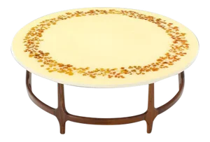 Decorative Mid-Century Modern Walnut Base Round Coffee Table