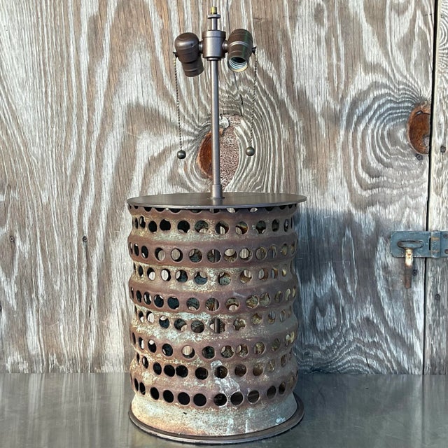 Vintage Boho Punch Cut Cylinder Lamp For Sale - Image 4 of 6