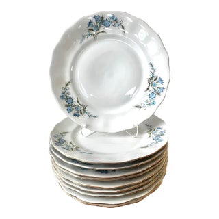 Karolina Porcelain Bluebell Floral Dinner Plate - Set of 10, Poland For Sale