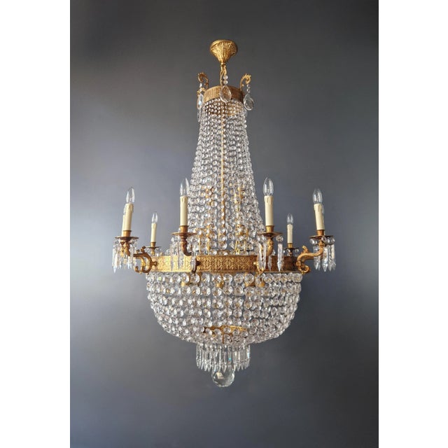 1910s Empire Brass Crystal Lustre Chandelier Ceiling Light For Sale - Image 12 of 12