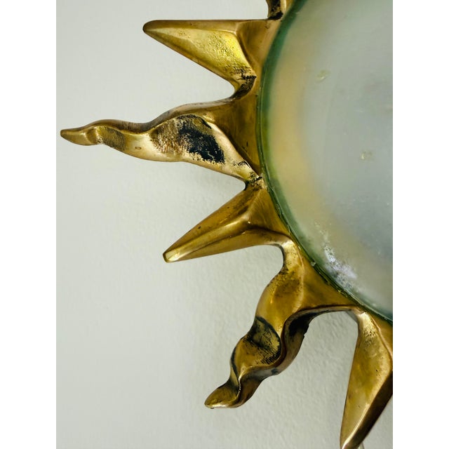 1960s Vintage Sunburst Bronze Wall Sconces Frosted Glass Dome Lights Mid Century - a Pair For Sale - Image 5 of 12