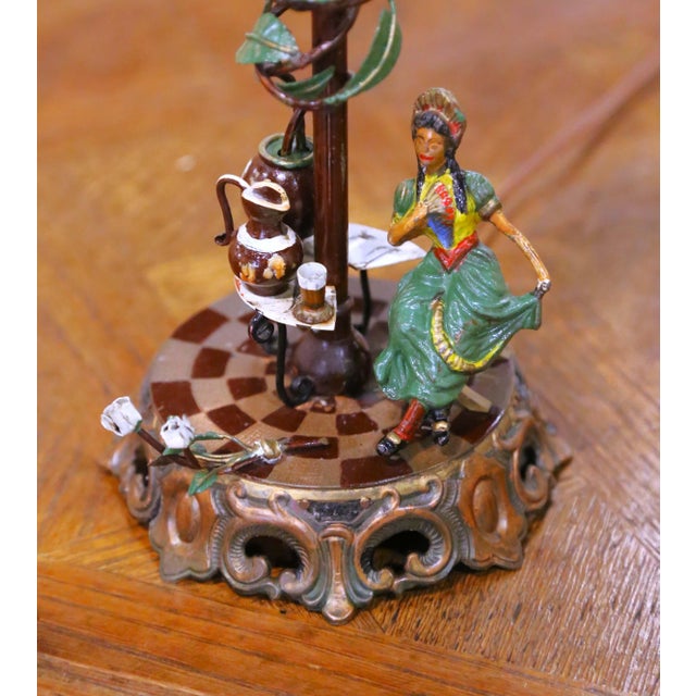 Mid-Century French Hand-Painted Figural Tole Table Lamps With Shades For Sale In Dallas - Image 6 of 12