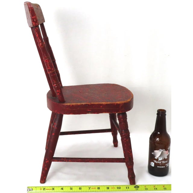 Cute Mid 1800s Antique American Small Childs Chair for Earl - Nice Original Red Hand Painted Features For Sale - Image 12 of 13