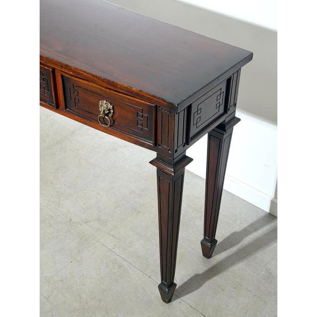 Wood Neoclassical Console Table with Lion Head Handles For Sale - Image 7 of 8