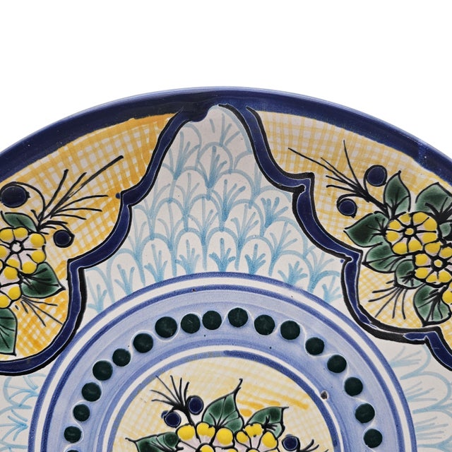 Hand-Painted Floral Mexican Talavera-Style Plate in Yellow & Blue, 11.25" For Sale - Image 12 of 16