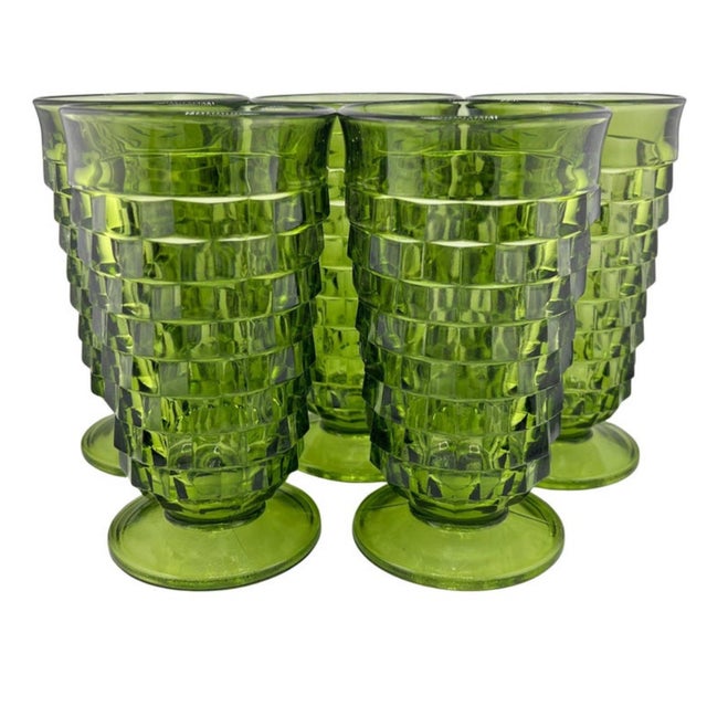 Glass Vintage Green Glass Tumblers – Set of Five Textured Mid-Century Barware For Sale - Image 7 of 7