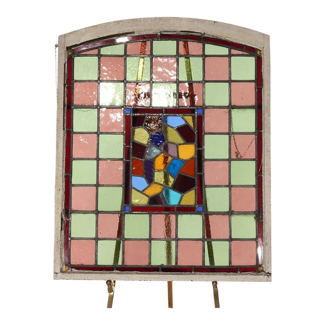 Antique Arts & Crafts Leaded Stained Glass Window C1920 For Sale