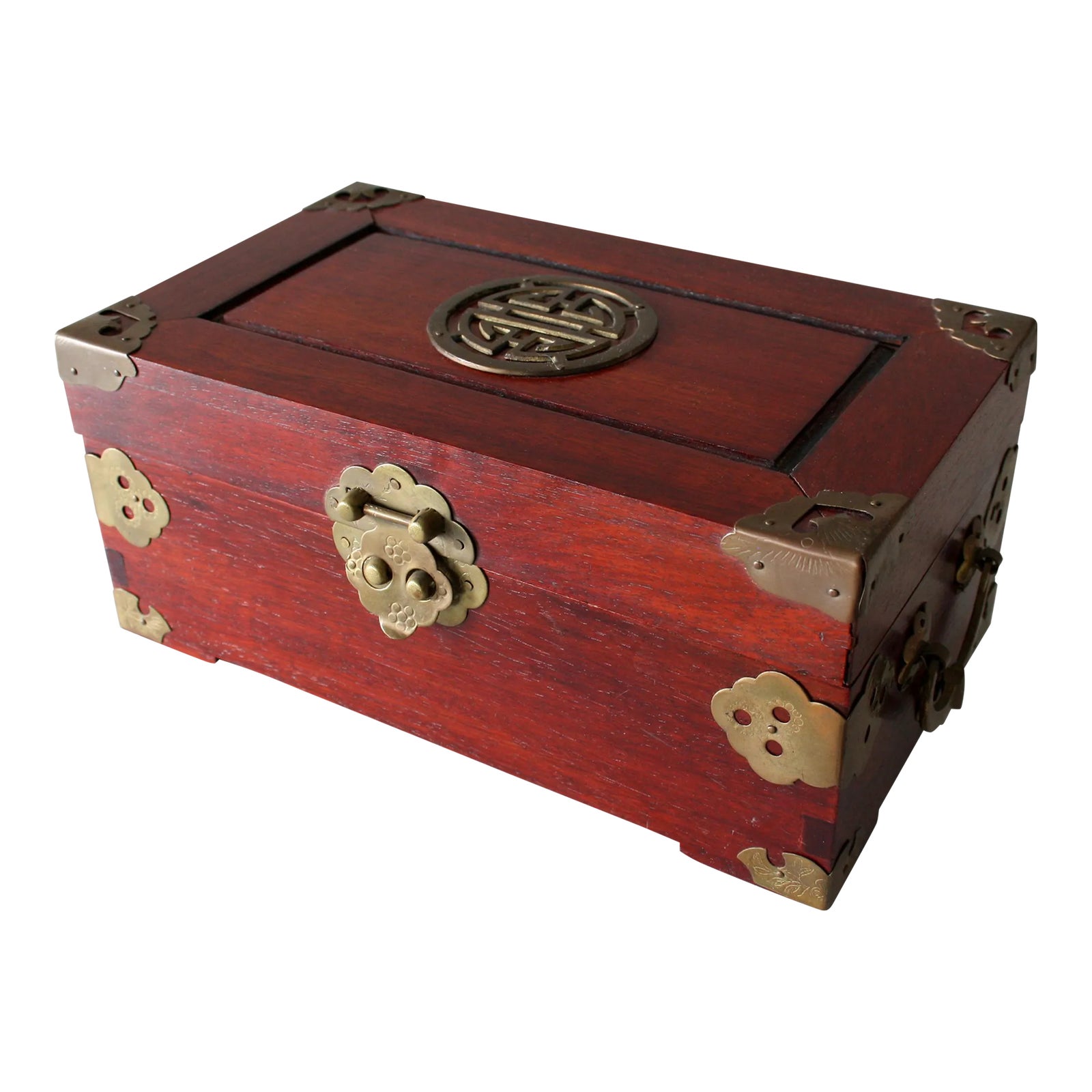 Mid 20th Century Rosewood and Brass Chinese Campaign Box | Chairish