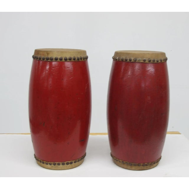 Chinese 1950s Small Red Drums- a Pair For Sale - Image 3 of 5