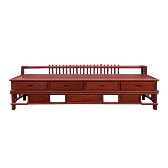 Zen Chinese Brown Wood Bar Panel Bench Low Cabinet For Sale In San Francisco - Image 6 of 6