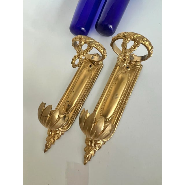 Blue Antique Late 19th Exquisite Louis Philippe French Wall Sconces With Sèvres-Style Cobalt Blue Glass Vases Gilded Ormolu Mounts, a Pair For Sale - Image 8 of 12