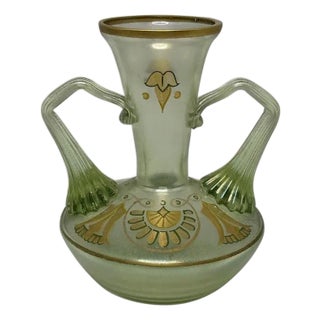 Fritz Heckert Art Glass Vase, Enameled Egyptian Revival Decor For Sale