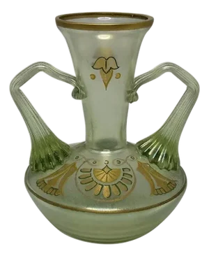 Fritz Heckert Art Glass Vase, Enameled Egyptian Revival Decor