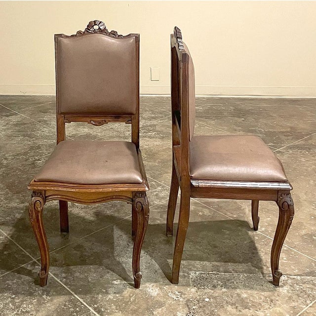 Set of 6 Antique Country French Louis XVI Dining Chairs With Leather For Sale - Image 9 of 18