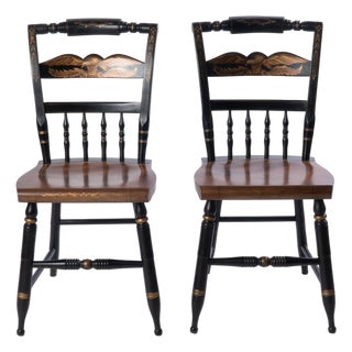 Pair of Signed Vintage Hitchcock Chairs With Eagle Decoration For Sale