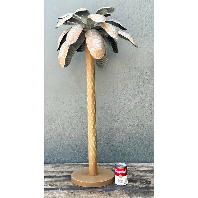 Tan Vintage Punch Cut Tole Palm Trees - A Pair For Sale - Image 8 of 12
