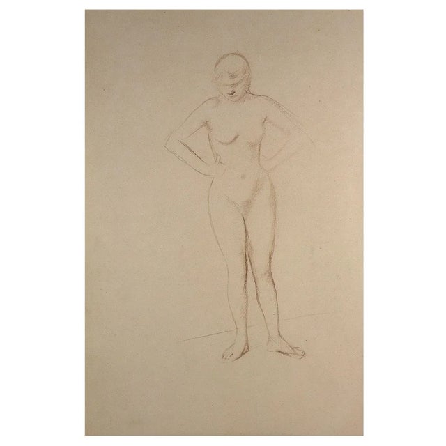 Traditional Jean-Louis Forain Crayon Pencil on Paper Drawing, Nude Standing Akimbo For Sale - Image 3 of 8