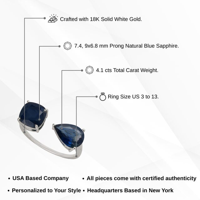 4 Carat Natural Blue Sapphire Toi Et Moi Cockrtail Ring Size 5 in 18k Gold For Sale - Image 12 of 16
