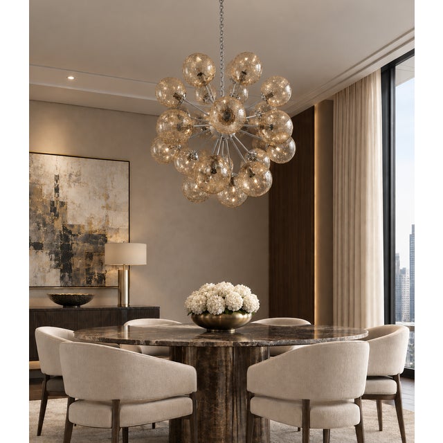 Not Yet Made - Made To Order 21st Century Nova Polished Nickel Amber Bubbles Murano Sputnik Chandelier by Fabio LTD For Sale - Image 5 of 5
