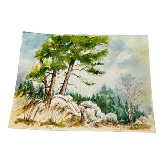 Charming Watercolor Forest Lanscape Painting For Sale