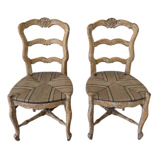 Pair of Mid 20th Century French Provincial Rush Seat Ladder Back Dining Chairs For Sale