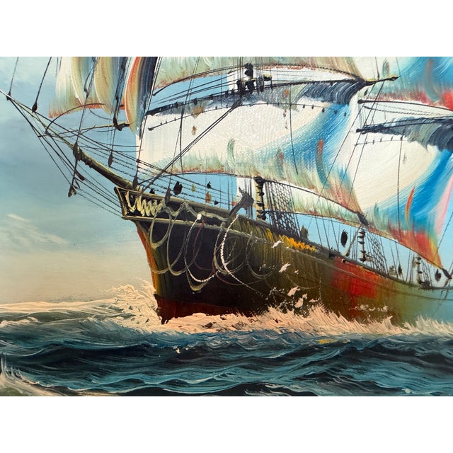 K. Dossi Oil Painting Sailing Ship Seascape Signed Maritime Art Ocean Nautical For Sale - Image 4 of 13