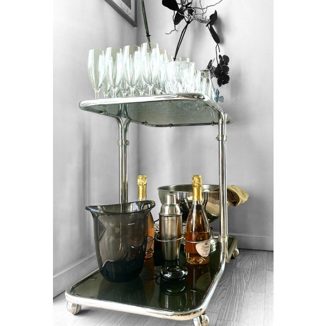 Bauhaus Bar Cart in Chrome & Smoked Glass, Czechoslovakia, 1960s For Sale - Image 4 of 15
