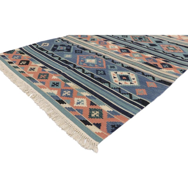 Vintage Persian Shiraz Kilim Rug with Bohemian Tribal Style 04'01 x 06'01. Full of tiny details and a bold expressive...