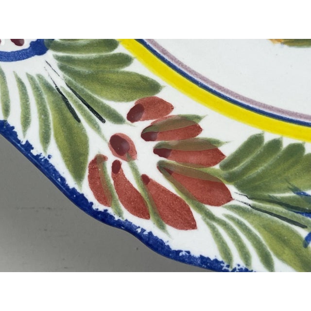 Vintage Hb Quimper Plate | Hand Painted Breton Couple Faience | French Folk Art Pottery For Sale - Image 10 of 10