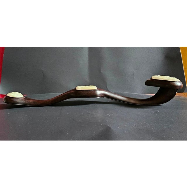 Chinese Large Antique Chinese White Jade Ruyi Scepter, Carved Wood For Sale - Image 3 of 11